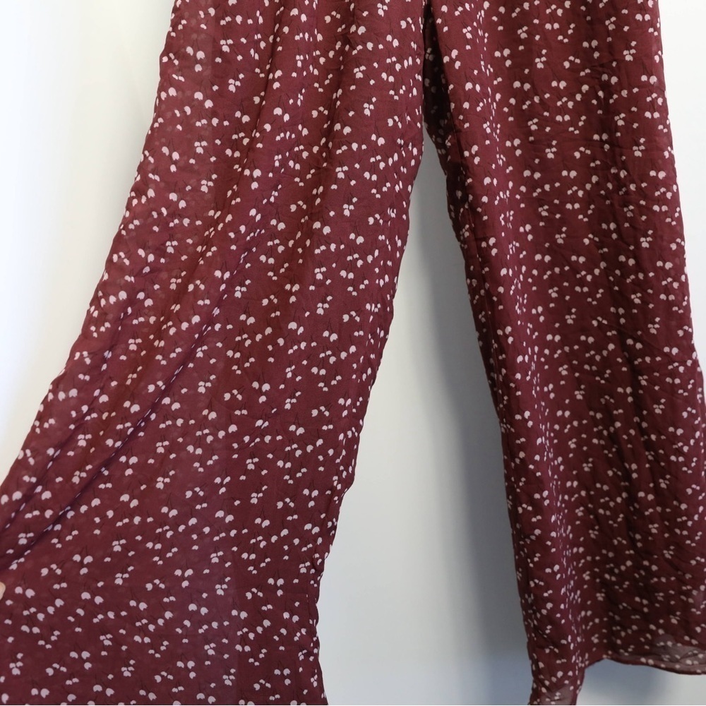 River Island jumpsuit floral print bohemian wide leg neck tie maroon wine UK 8 4 - Picture 4 of 11